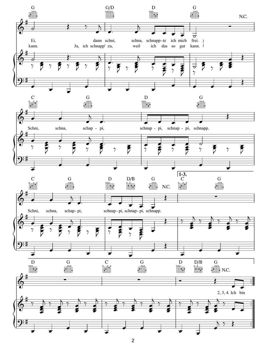 Schnappi das kleine Krokodil Piano, Vocal, Guitar scores gallery preview page 2