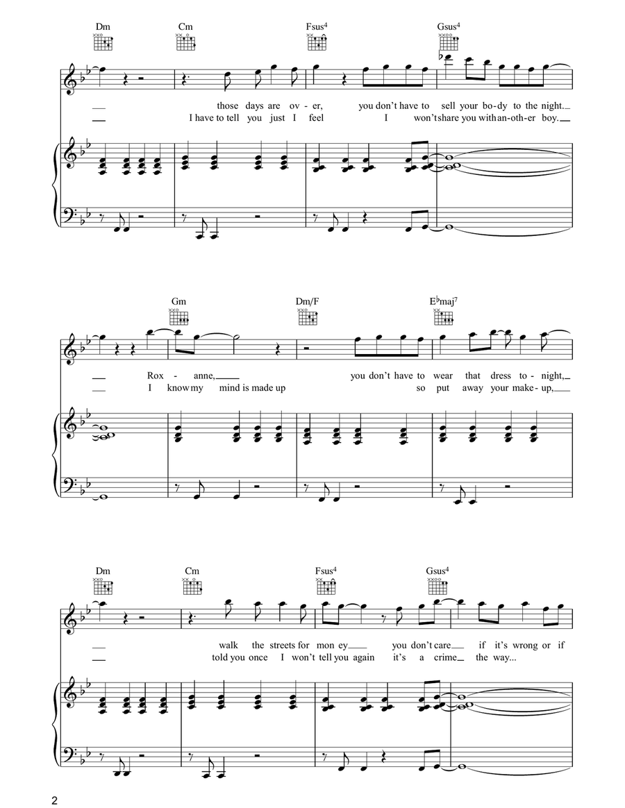 Roxanne Roxanne Piano, Vocal, Guitar scores gallery preview page 2