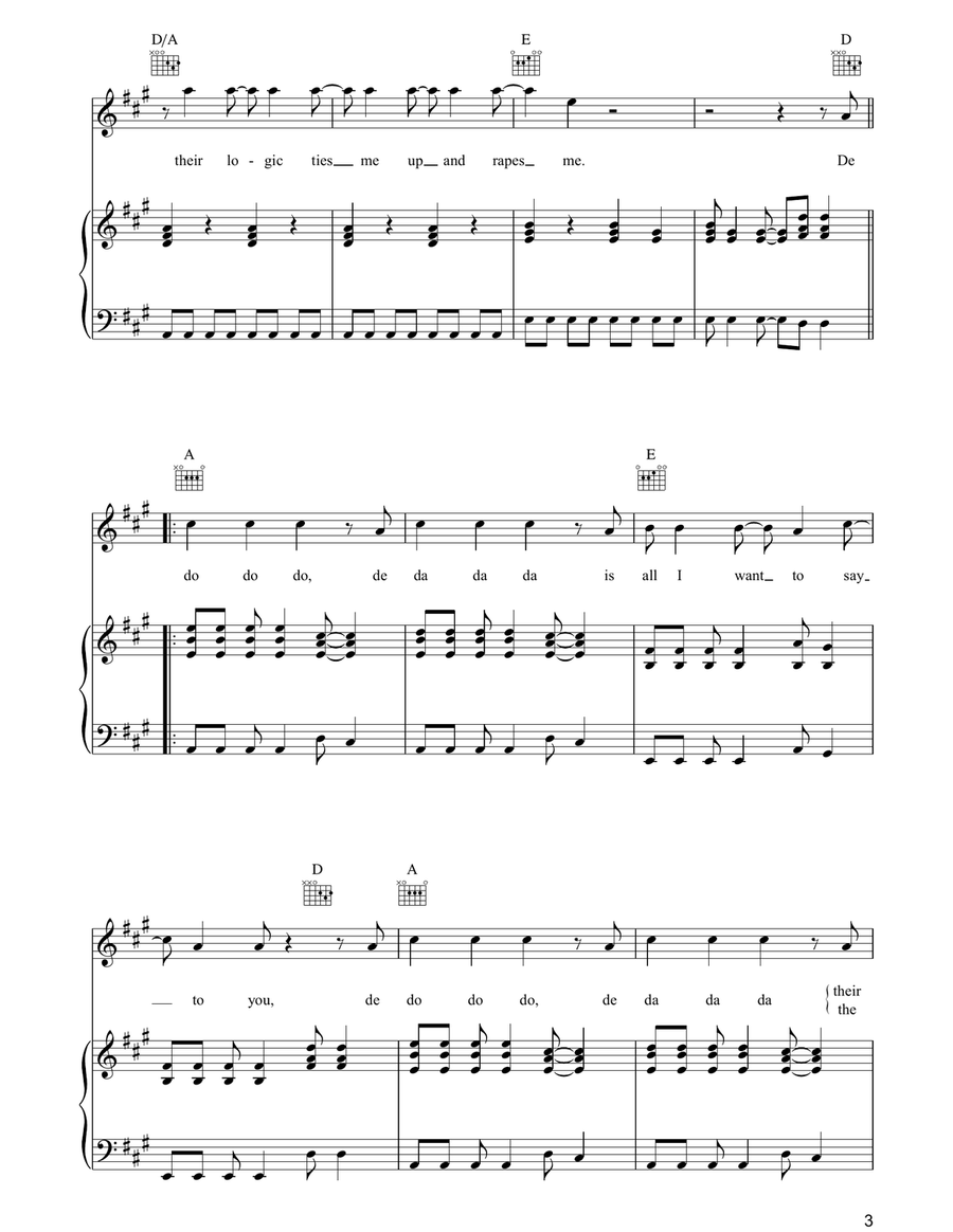 De Do Do Do, De Da Da Da De Do Do Do, De Da Da Da Piano, Vocal, Guitar scores gallery preview page 3