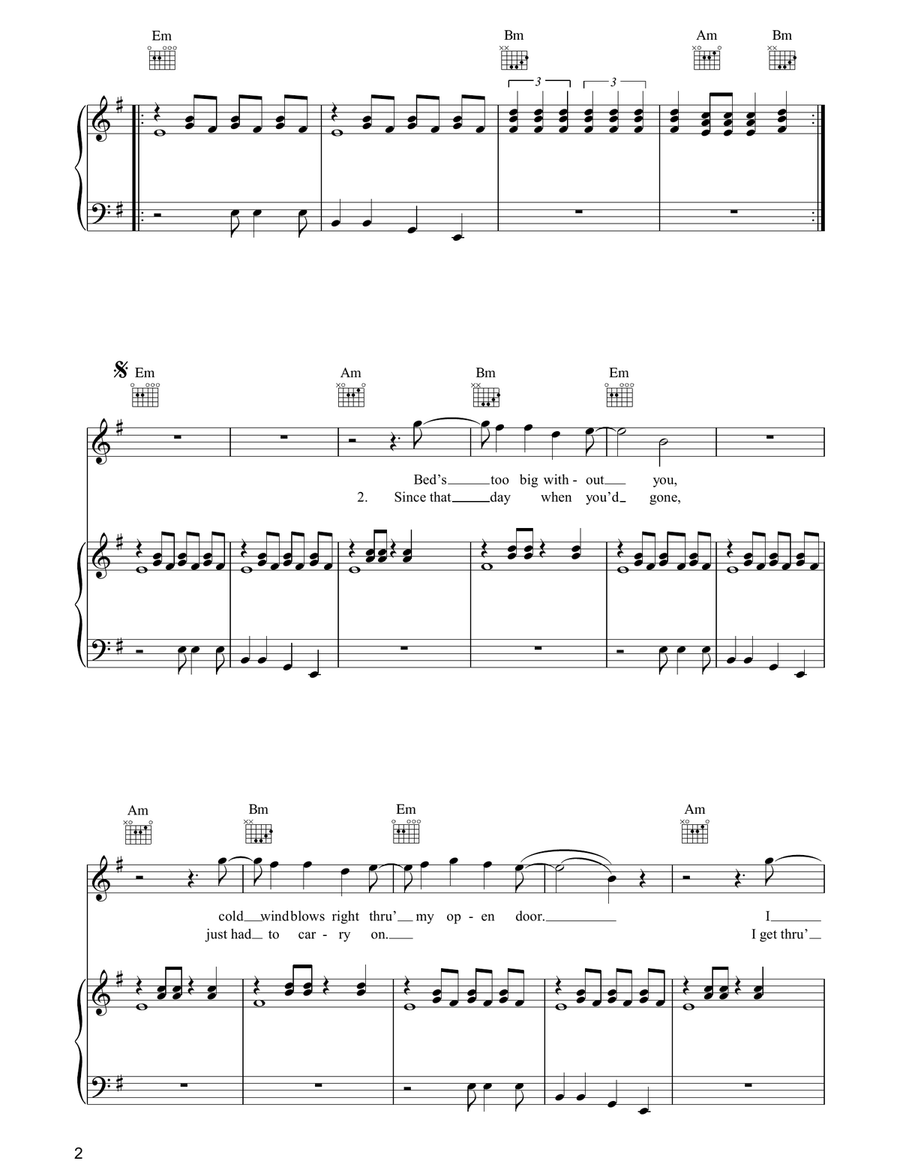 The Bed's Too Big Without You Piano, Vocal, Guitar scores gallery preview page 2