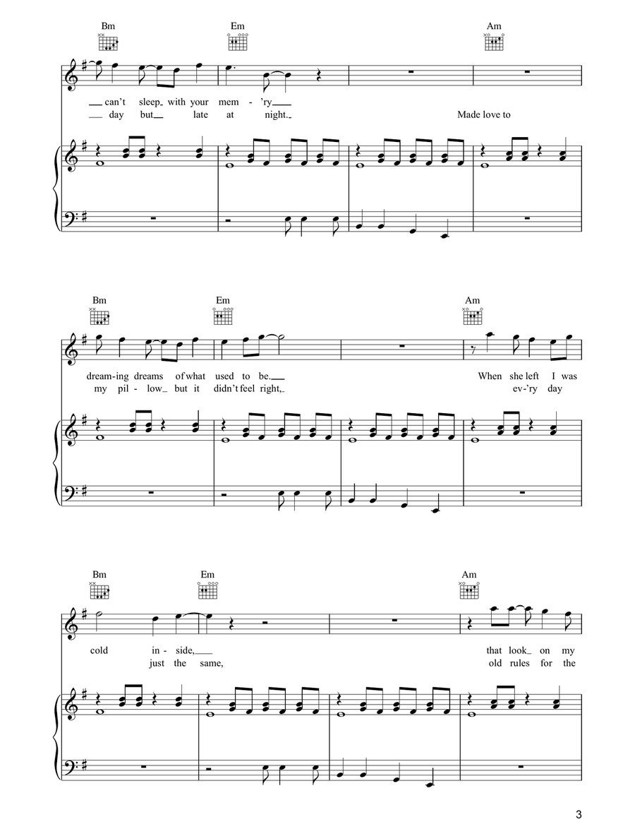 The Bed's Too Big Without You Piano, Vocal, Guitar scores gallery preview page 3
