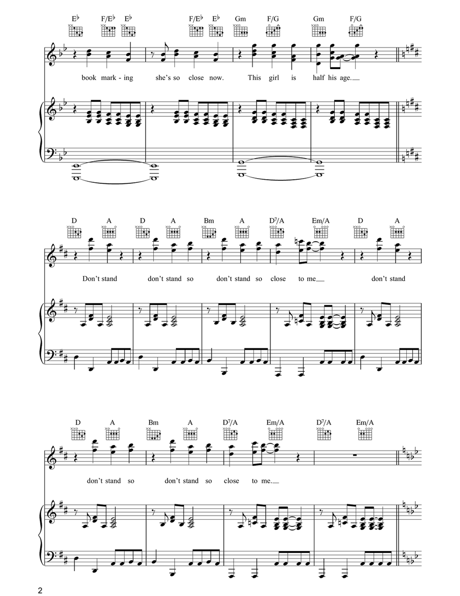 Don't Stand So Close To Me Piano, Vocal, Guitar scores gallery preview page 2