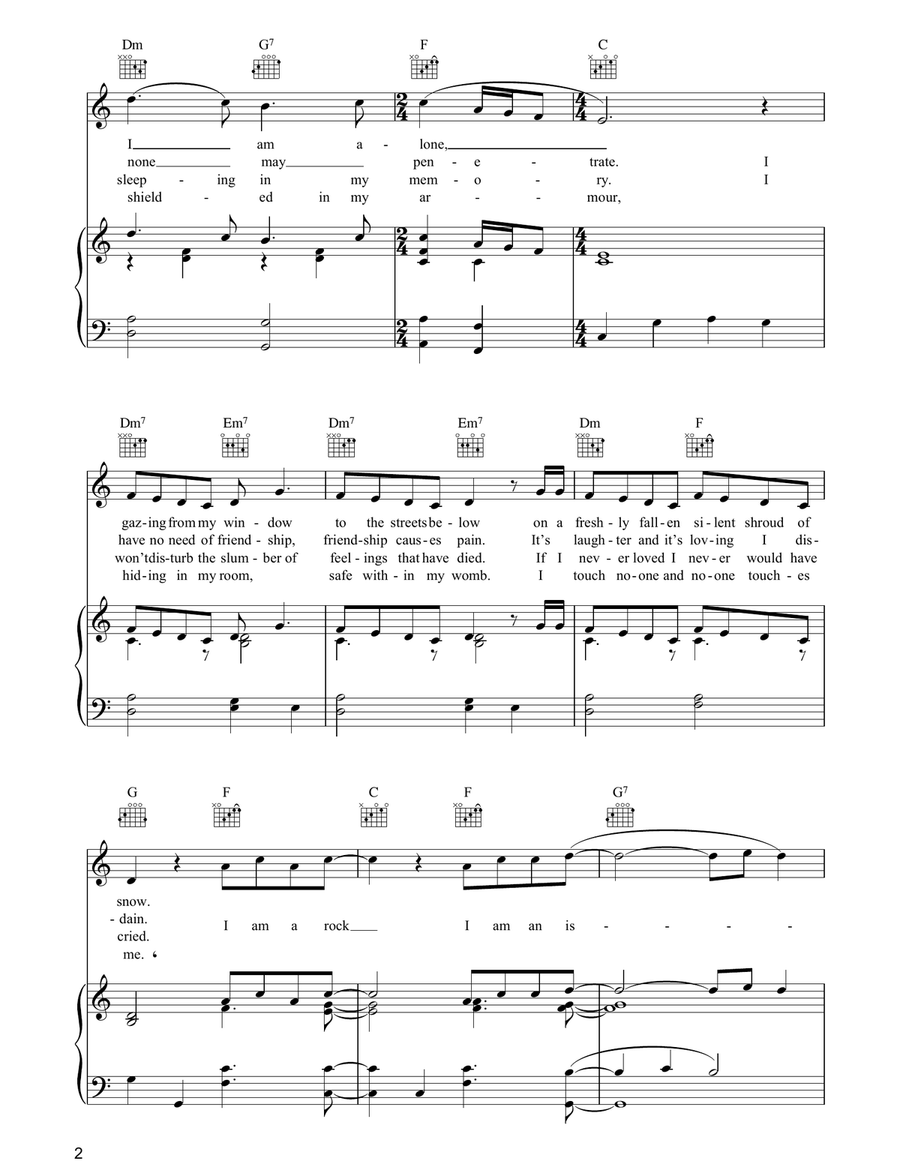I Am A Rock I Am A Rock Piano, Vocal, Guitar scores gallery preview page 2