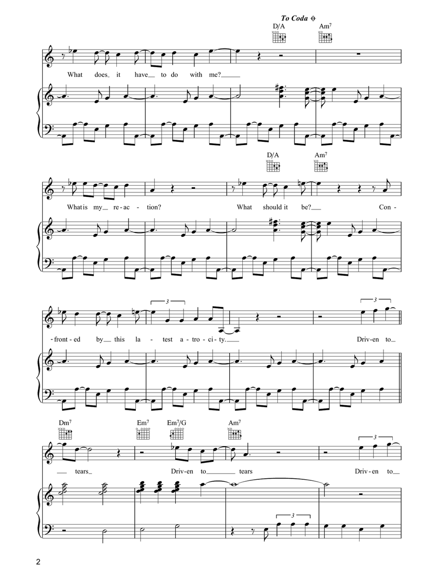 Driven To Tears Piano, Vocal, Guitar scores gallery preview page 2