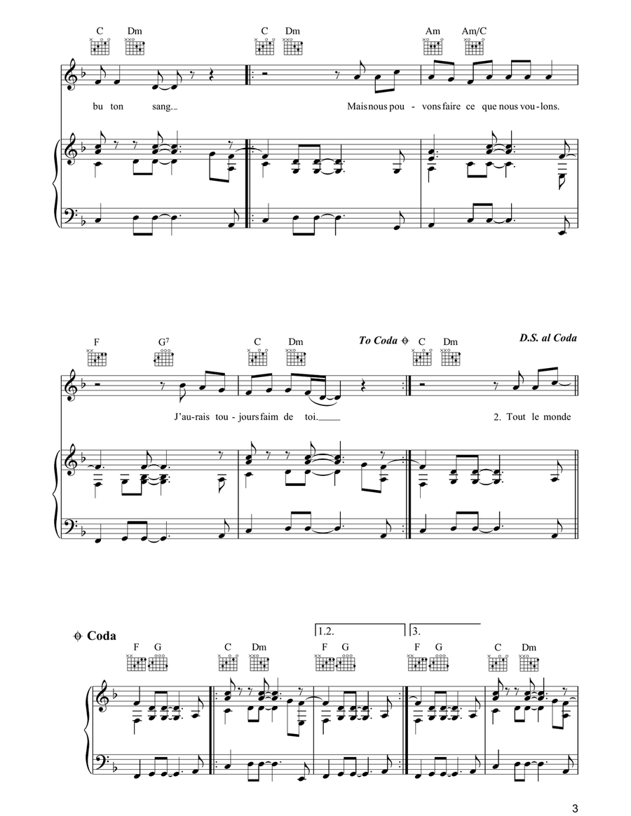 Hungry For You (J'aurais Toujours Faim De Toi) Piano, Vocal, Guitar scores gallery preview page 3