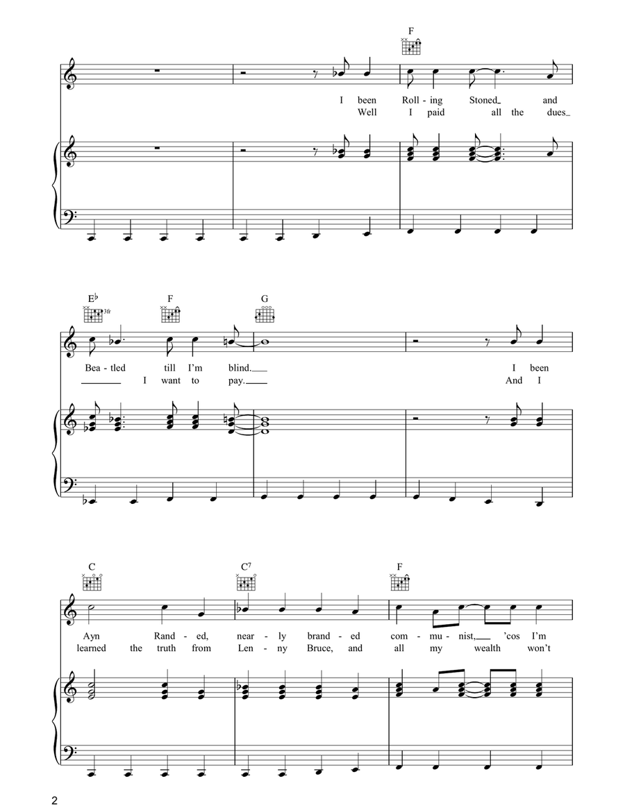 A Simple Desultory Philippic (Or How I Was Robert McNamara'd Into Submission) Piano, Vocal, Guitar scores gallery preview page 2