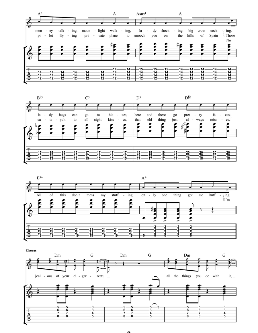Jealous Of Your Cigarette Guitar Tablature scores gallery preview page 2