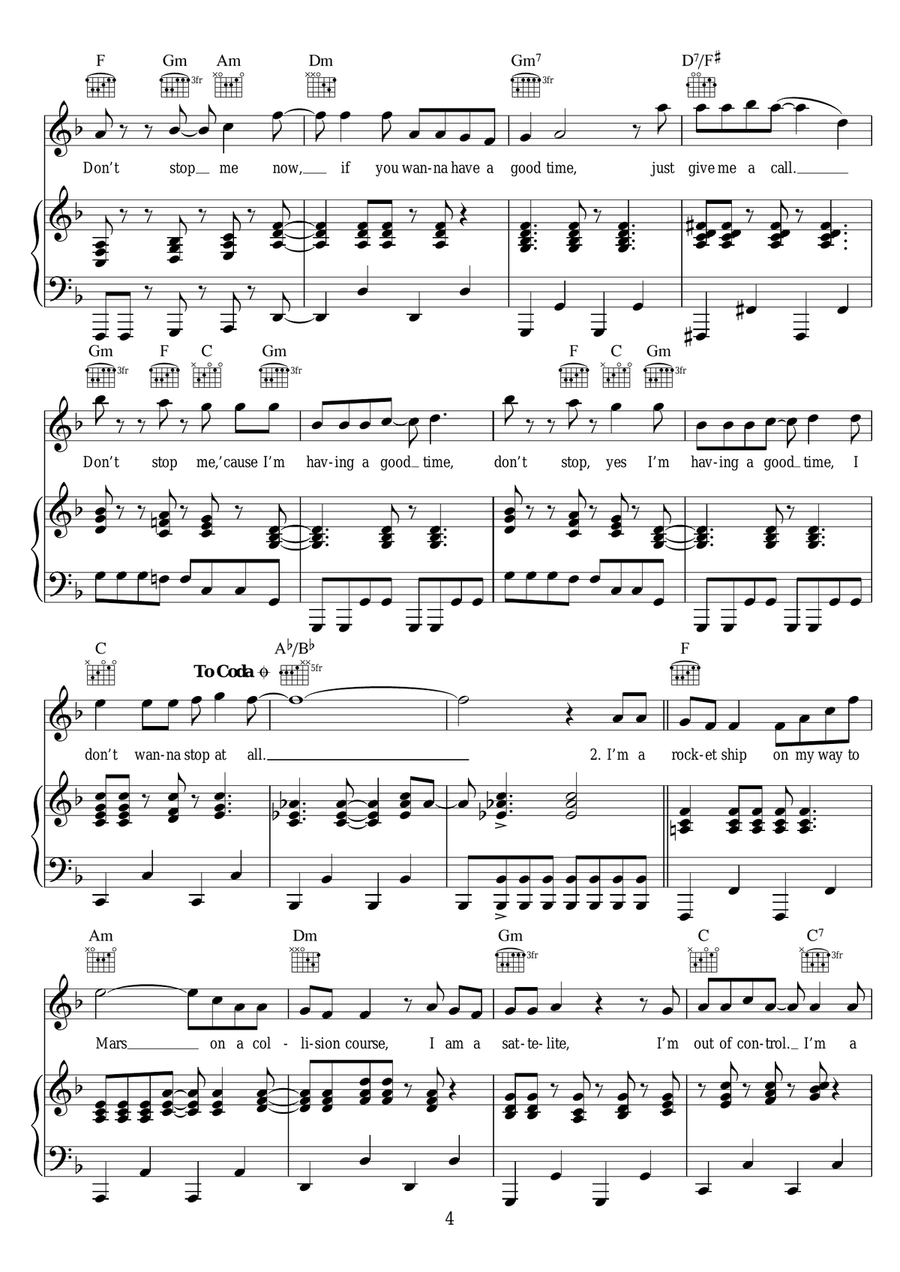 Don't Stop Me Now Don't Stop Me Now Piano, Vocal, Guitar scores gallery preview page 4