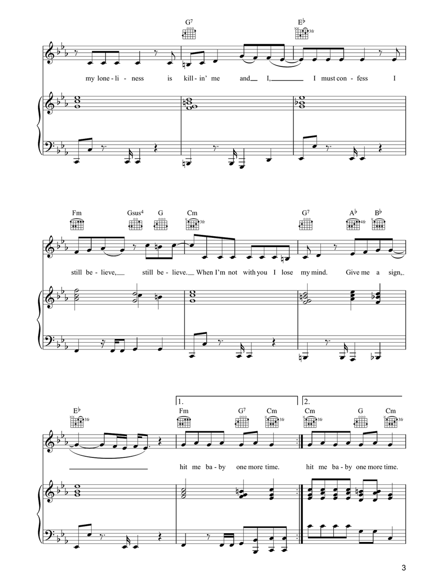 ...Baby One More Time ...Baby One More Time Piano, Vocal, Guitar scores gallery preview page 3