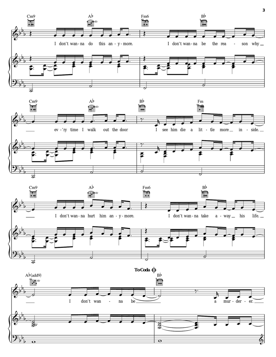 Unfaithful Unfaithful Piano, Vocal, Guitar scores gallery preview page 3