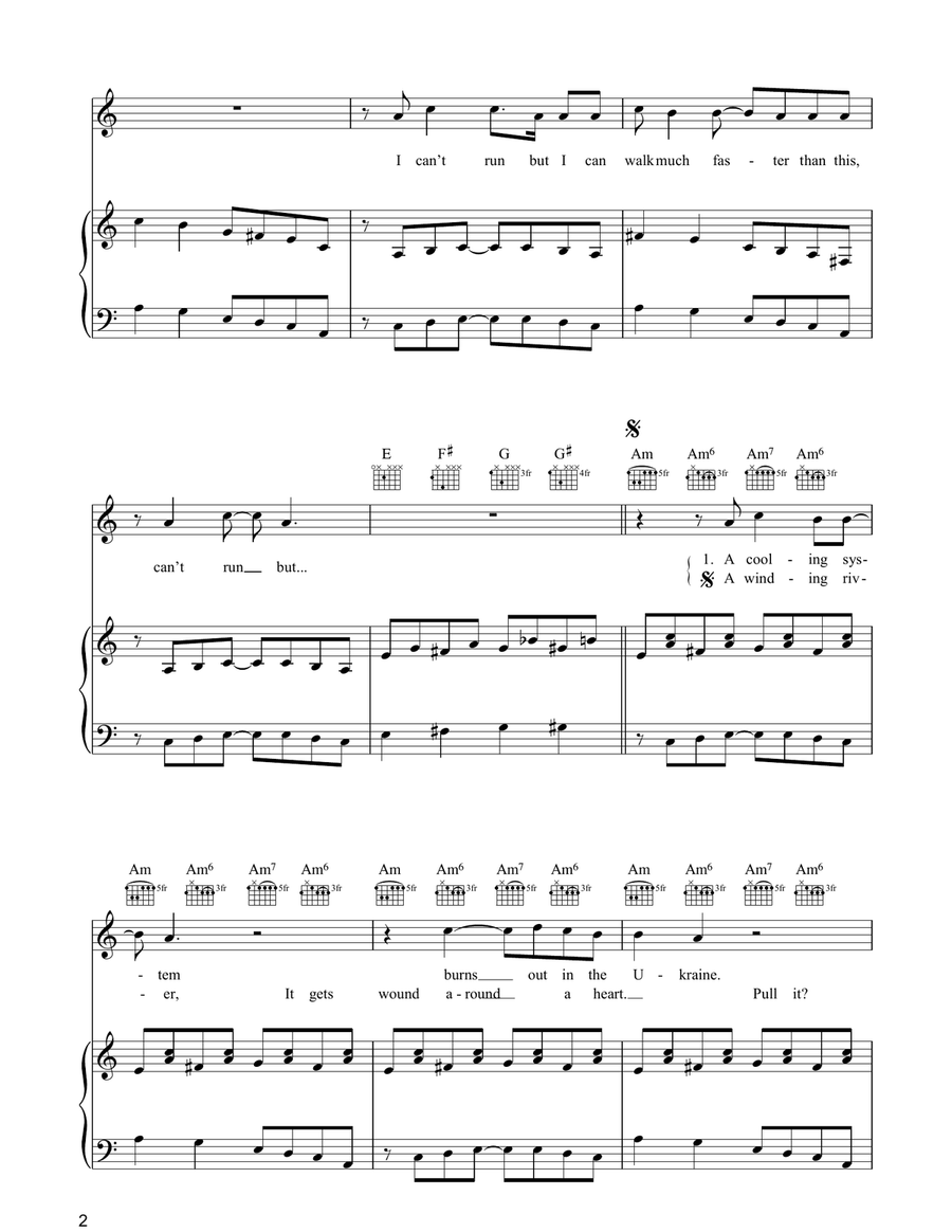 Can't Run But Can't Run But Piano, Vocal, Guitar scores gallery preview page 2
