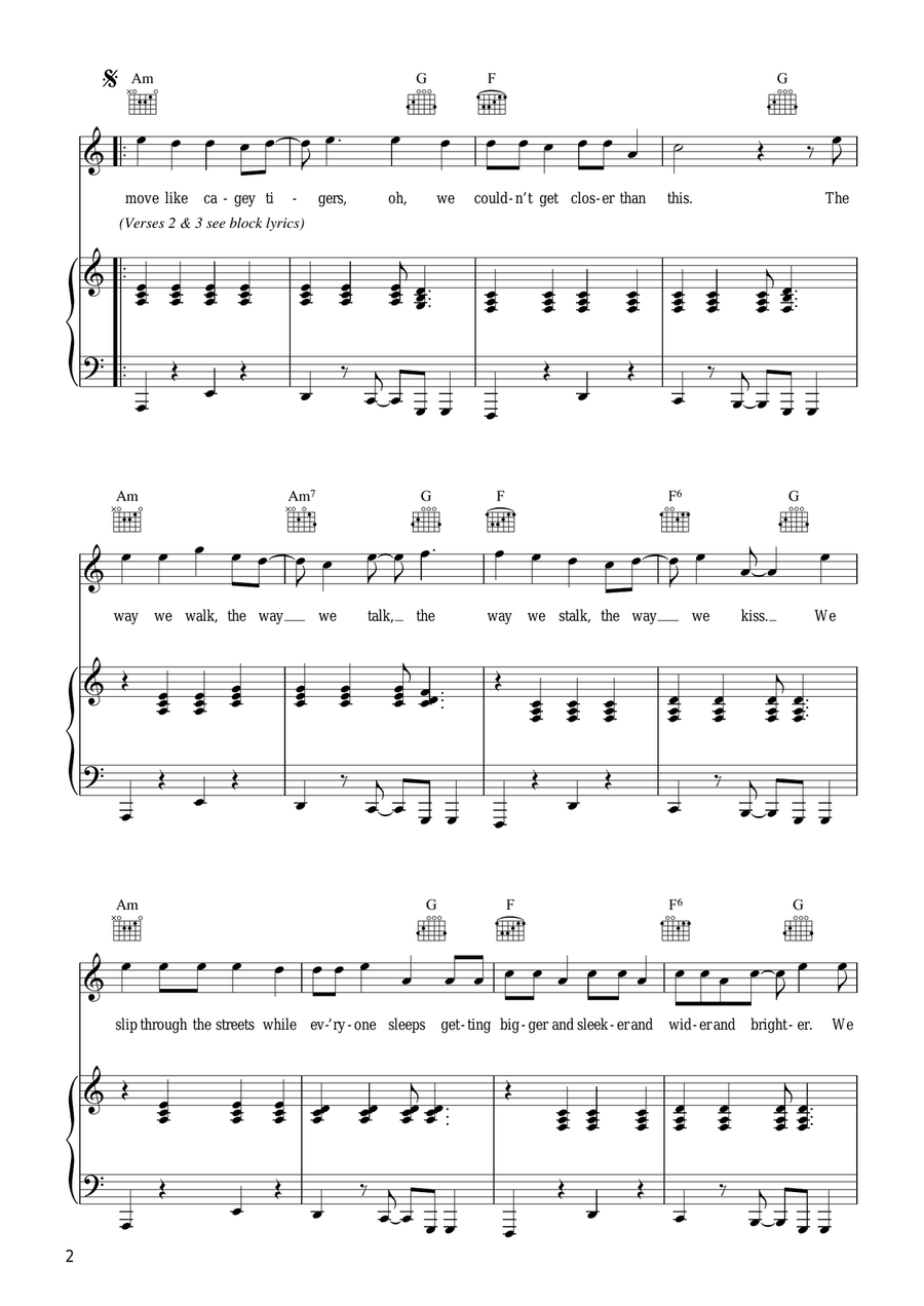 The Lovecats The Lovecats Piano, Vocal, Guitar scores gallery preview page 2
