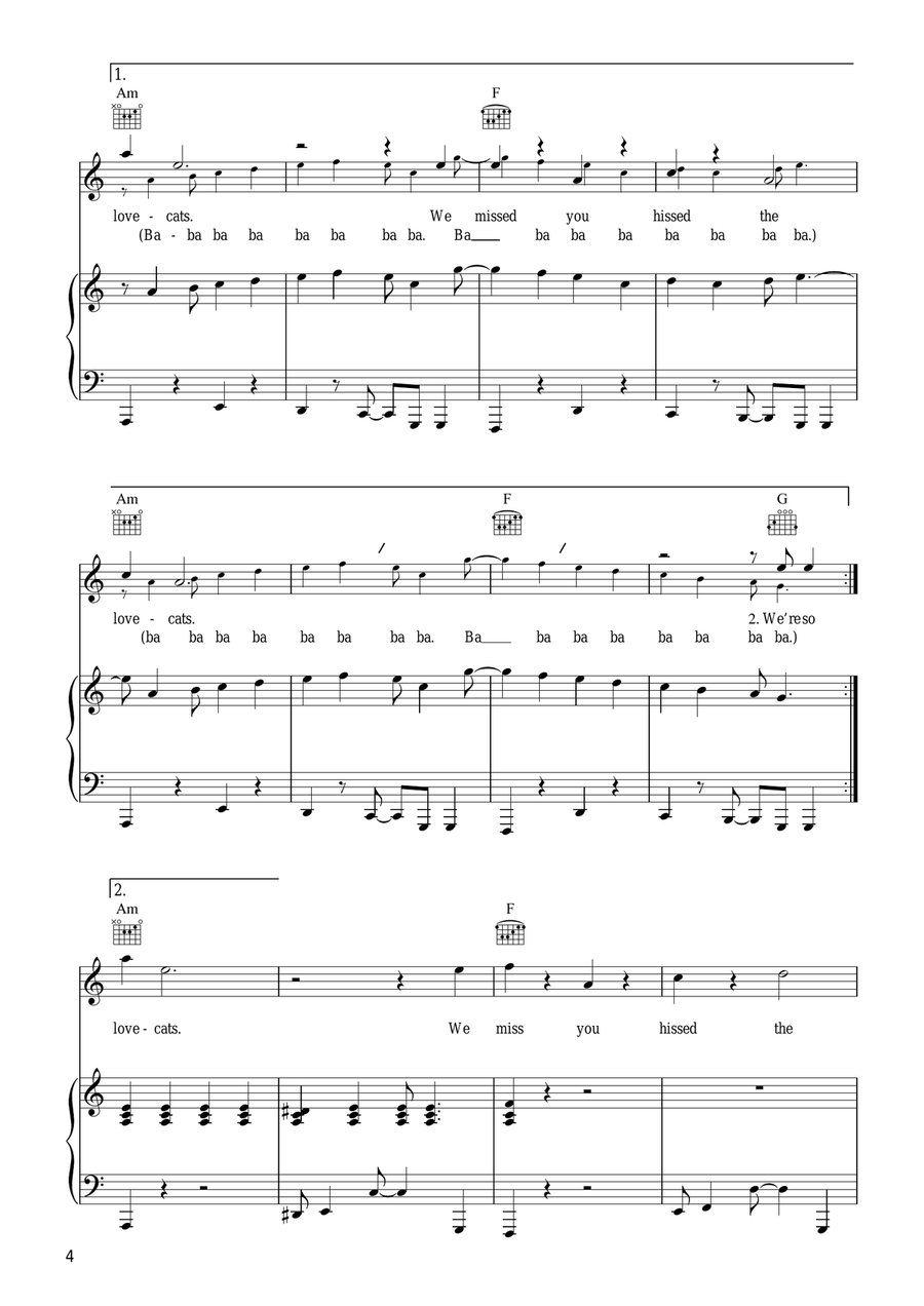 The Lovecats The Lovecats Piano, Vocal, Guitar scores gallery preview page 4