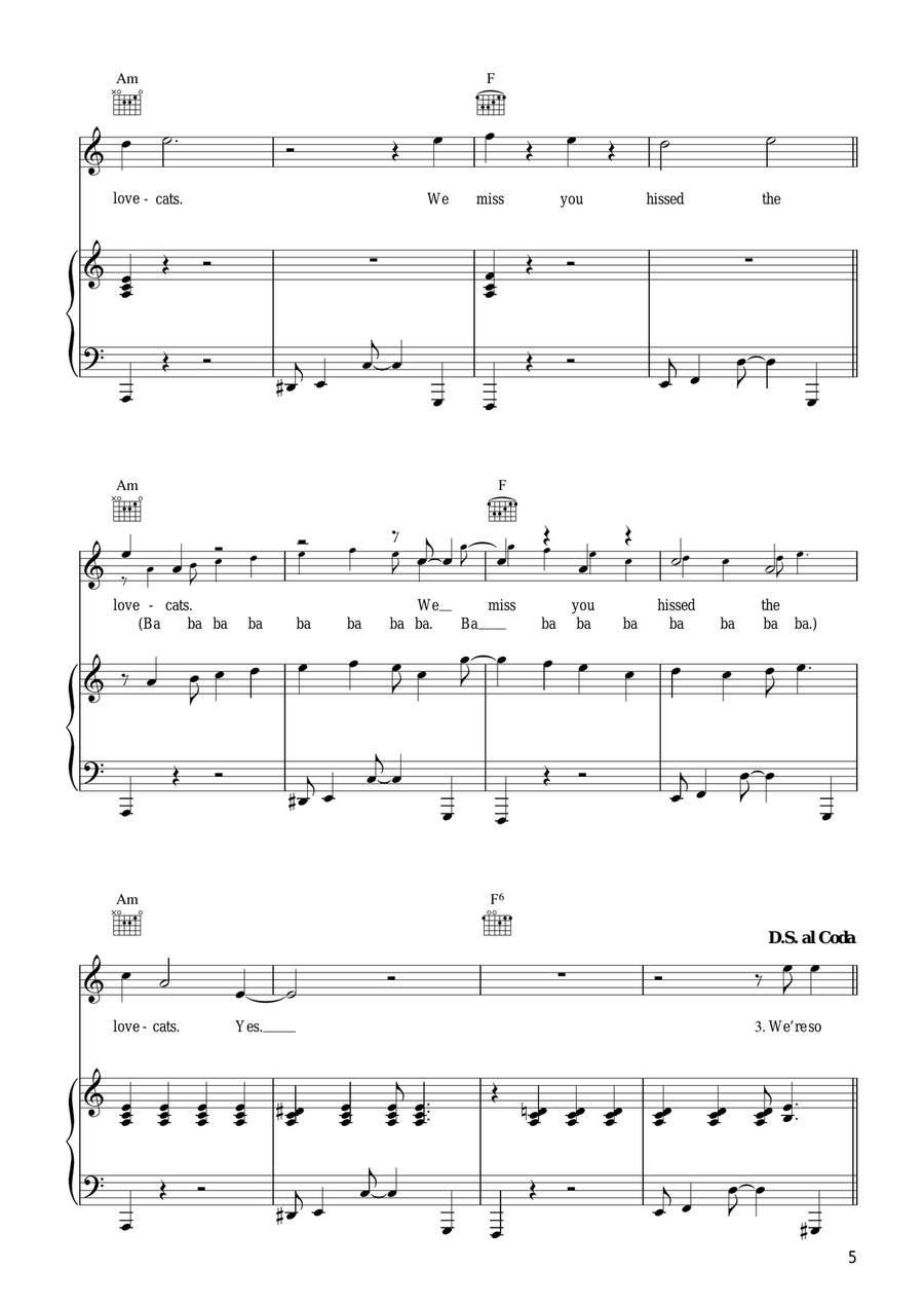 The Lovecats The Lovecats Piano, Vocal, Guitar scores gallery preview page 5