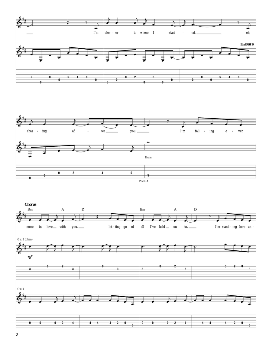 Hanging By A Moment Hanging By A Moment Guitar Tablature scores gallery preview page 2