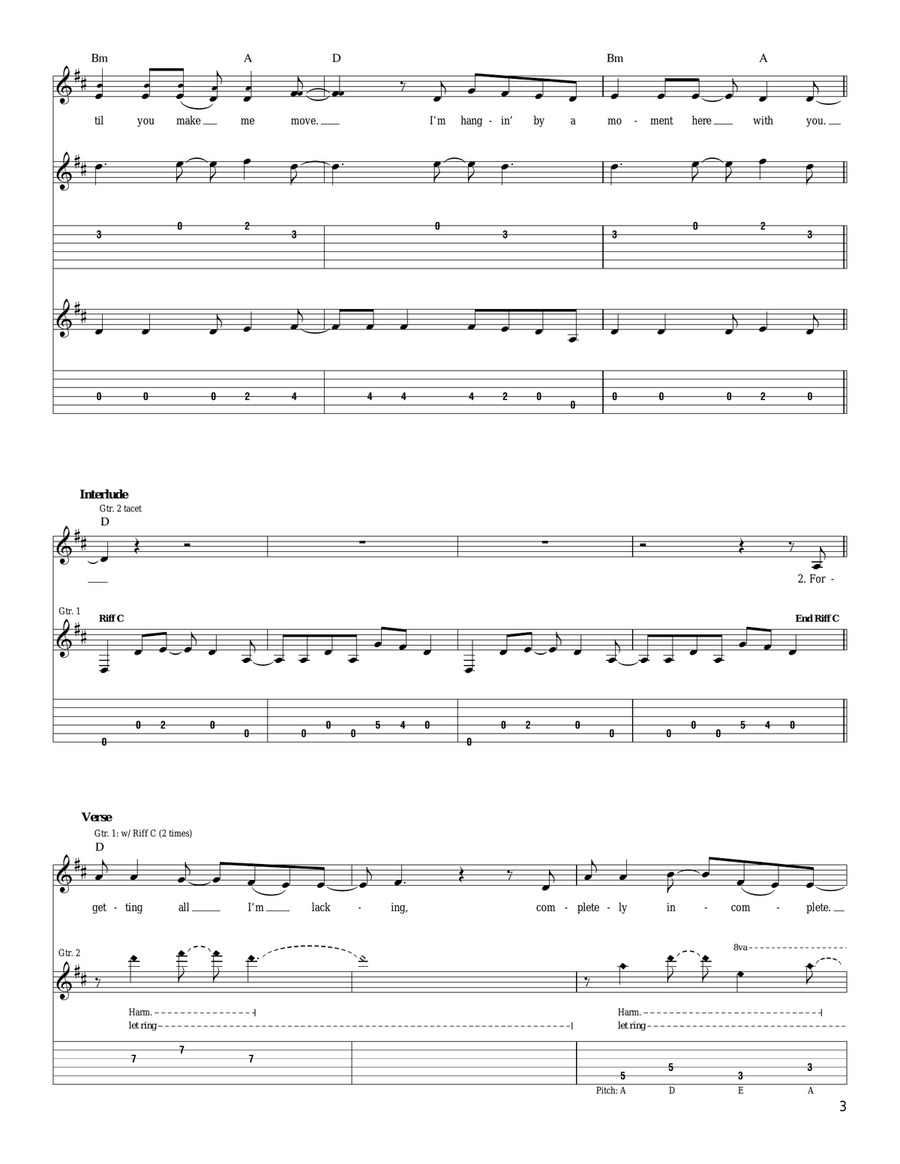 Hanging By A Moment Hanging By A Moment Guitar Tablature scores gallery preview page 3