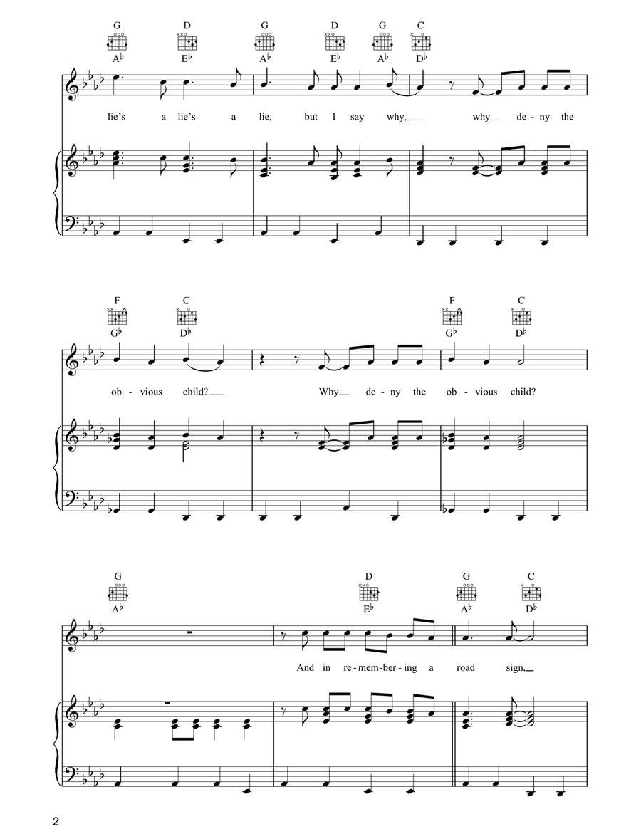 The Obvious Child The Obvious Child Piano, Vocal, Guitar scores gallery preview page 2