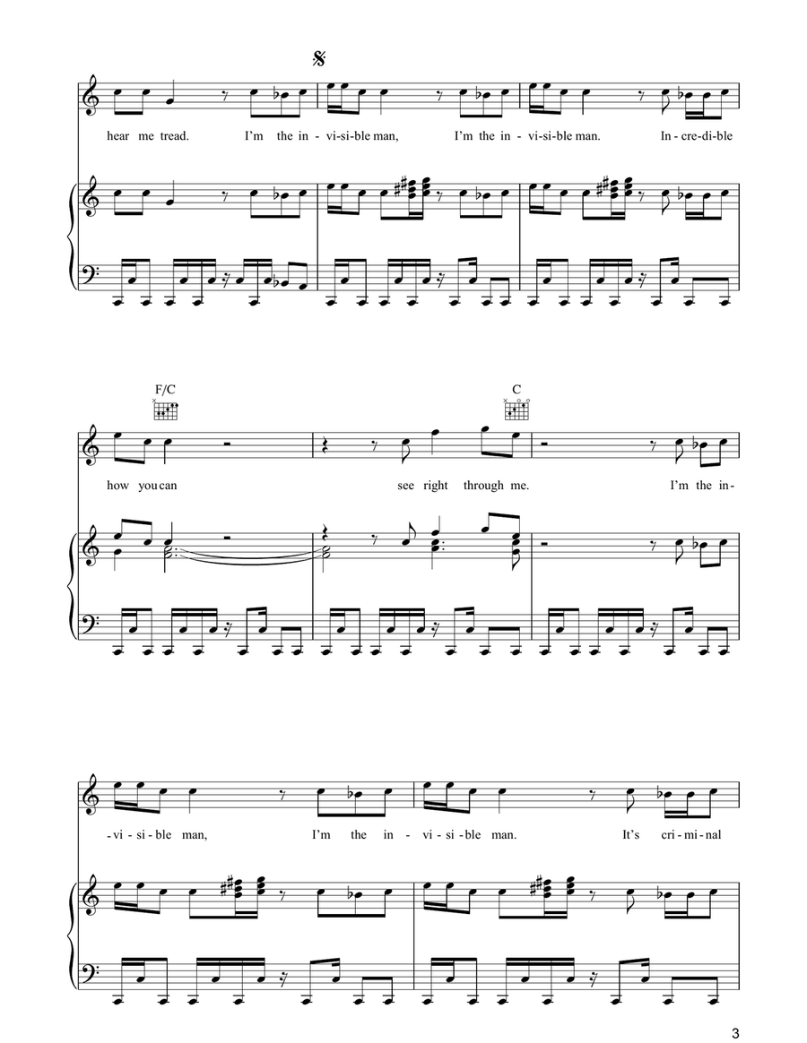 The Invisible Man The Invisible Man Piano, Vocal, Guitar scores gallery preview page 3