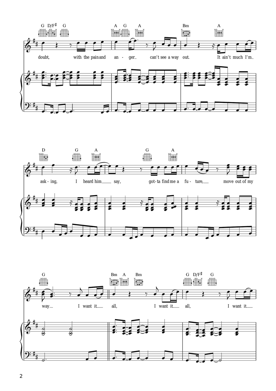 I Want It All I Want It All Piano, Vocal, Guitar scores gallery preview page 2