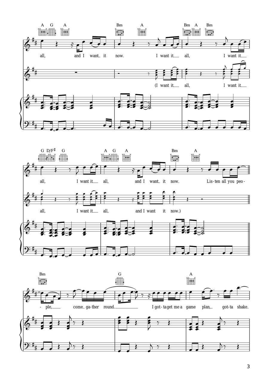 I Want It All I Want It All Piano, Vocal, Guitar scores gallery preview page 3