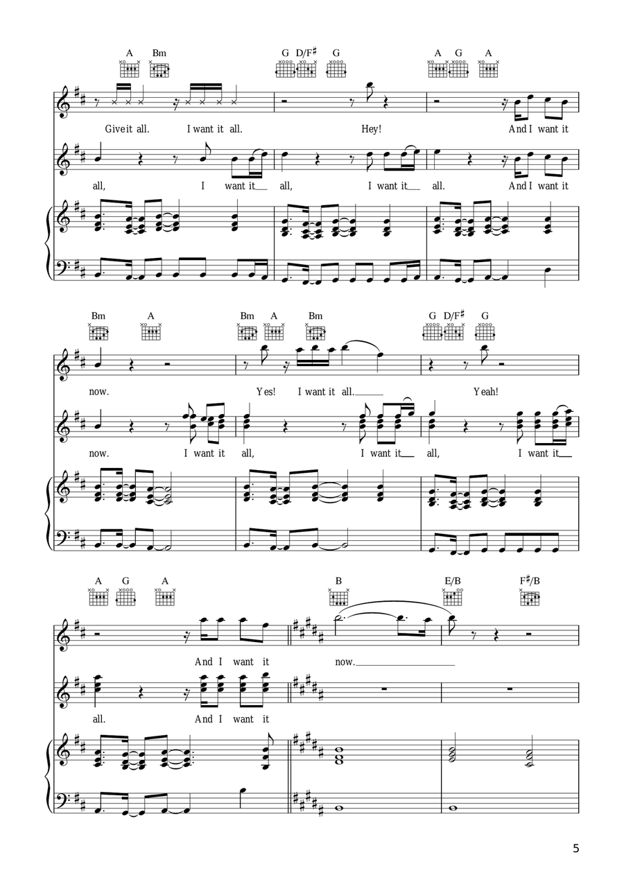 I Want It All I Want It All Piano, Vocal, Guitar scores gallery preview page 5