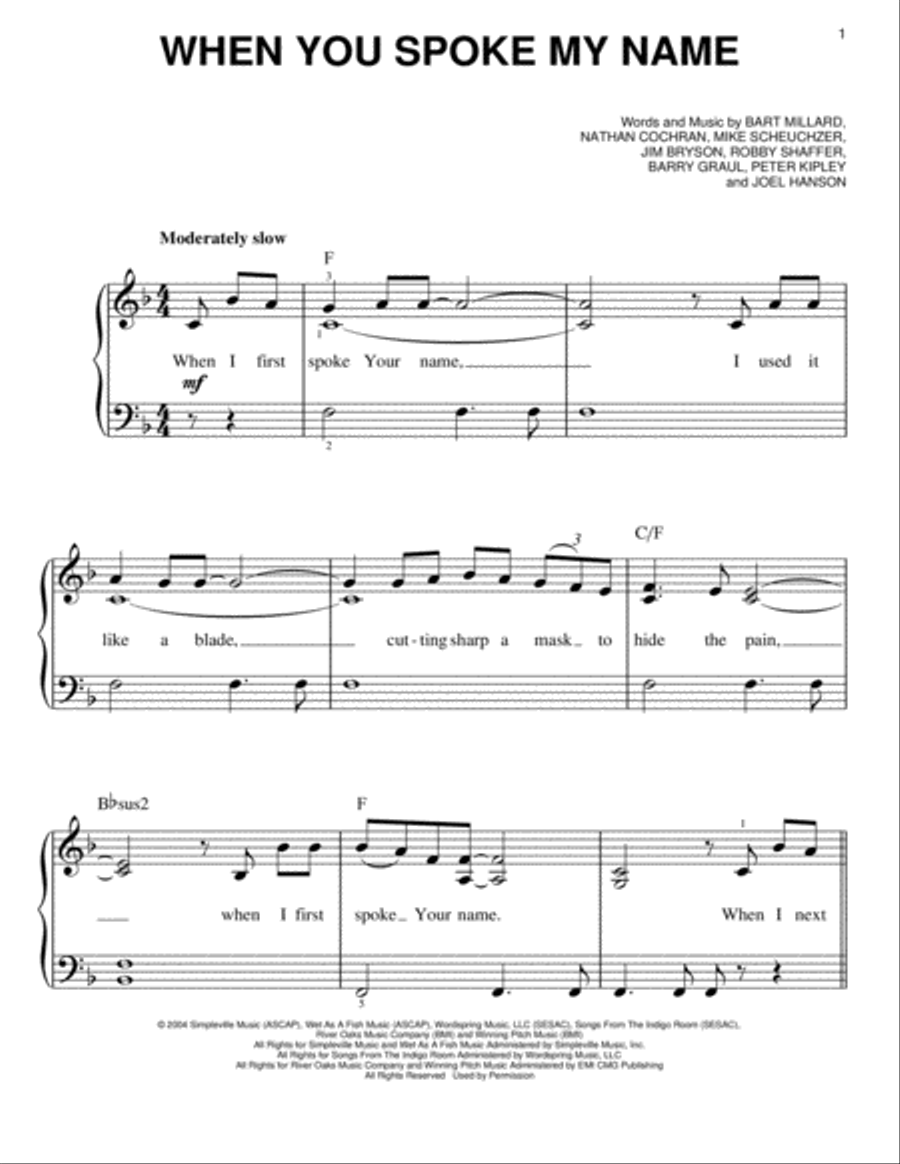 When You Spoke My Name When You Spoke My Name Easy Piano scores gallery preview page 1