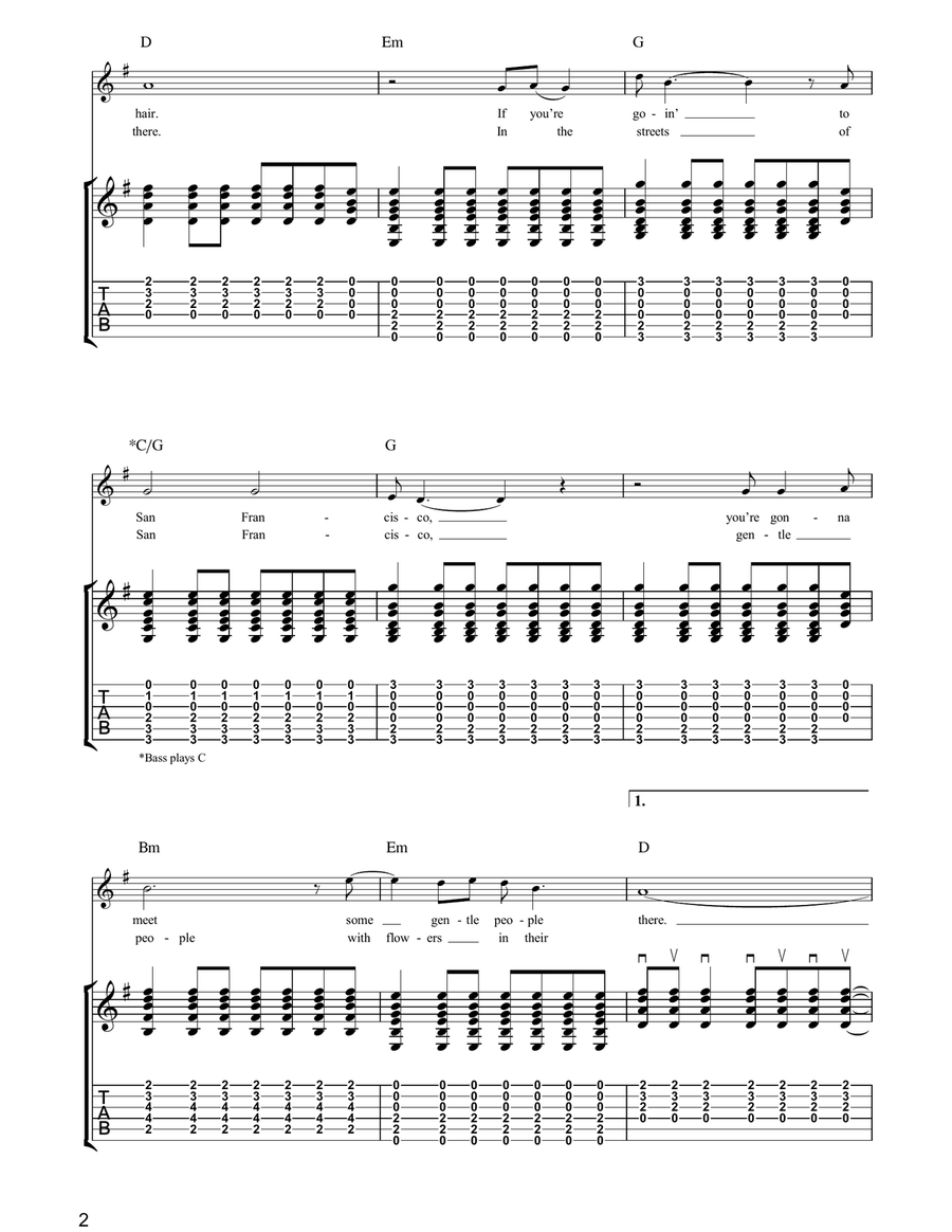 San Francisco (Be Sure To Wear Some Flowers In Your Hair) Acoustic Guitar scores gallery preview page 2