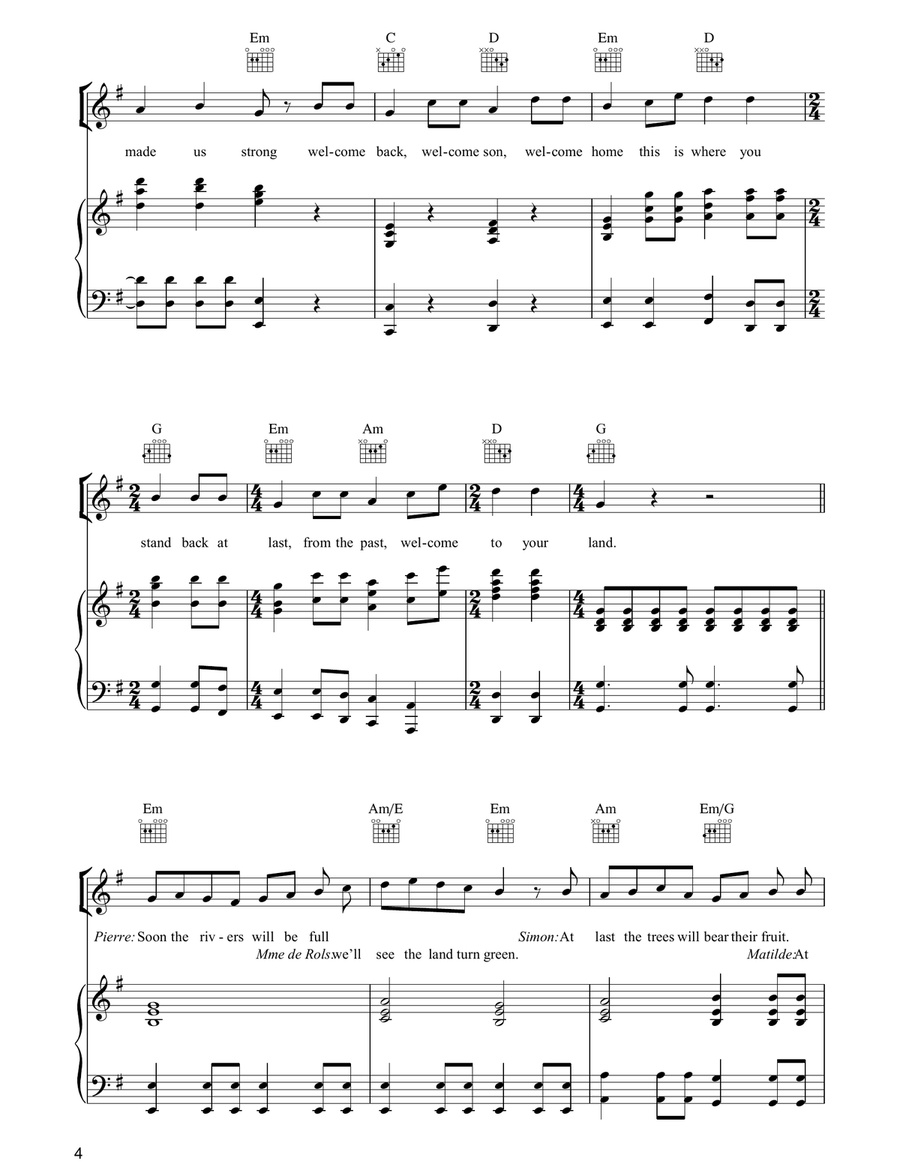 Welcome To The Land (from Martin Guerre) Piano, Vocal, Guitar scores gallery preview page 4