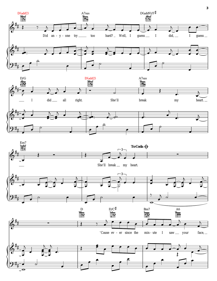 Try Too Hard Try Too Hard Piano, Vocal, Guitar scores gallery preview page 3