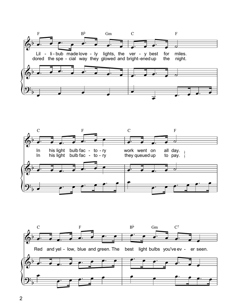 Lillibub's Lovely Lights (from Mister Lillibub's Lovely Light Bulbs) Piano, Vocal, Guitar scores gallery preview page 2