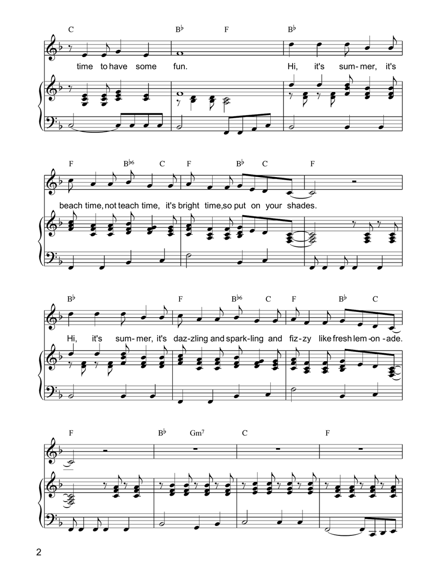 Hi, It's Summer (from Mister Lillibub's Lovely Light Bulbs) Piano, Vocal, Guitar scores gallery preview page 2