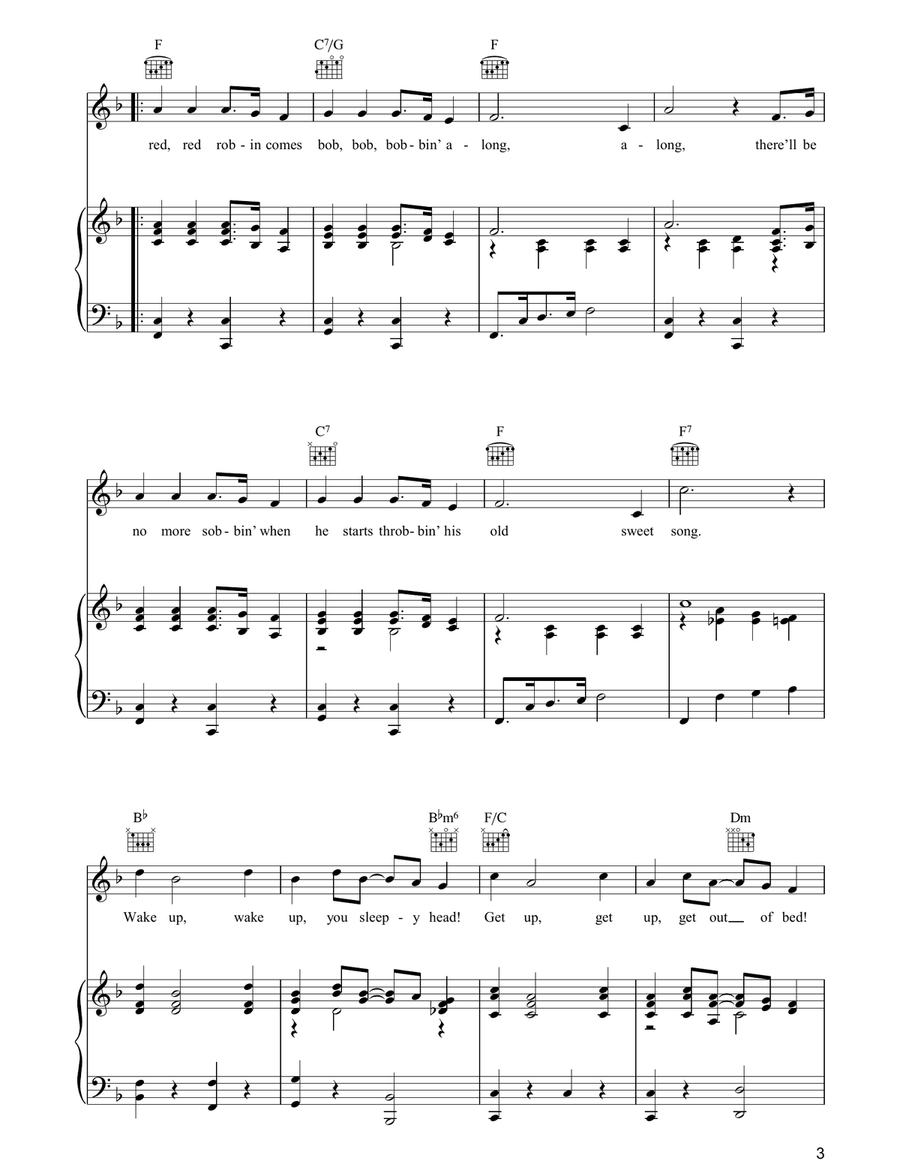 When The Red, Red Robin Comes Bob, Bob Bobbin' Along Piano, Vocal, Guitar scores gallery preview page 3