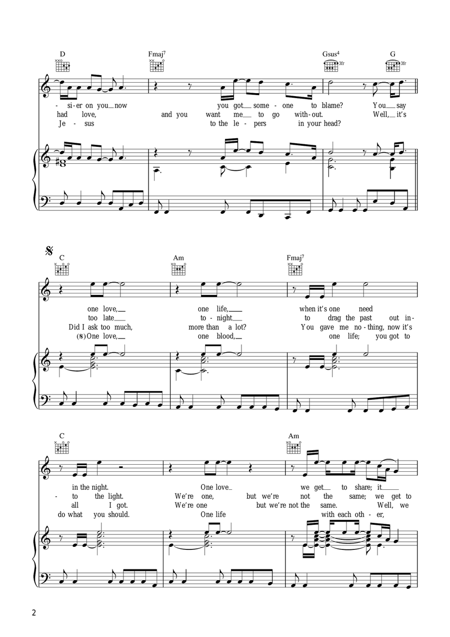 One One Piano, Vocal, Guitar scores gallery preview page 2