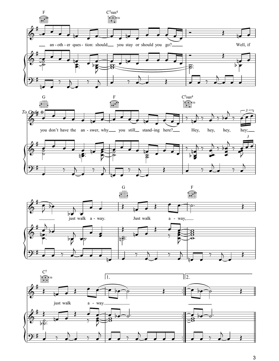 Walk Away Walk Away Piano, Vocal, Guitar scores gallery preview page 3