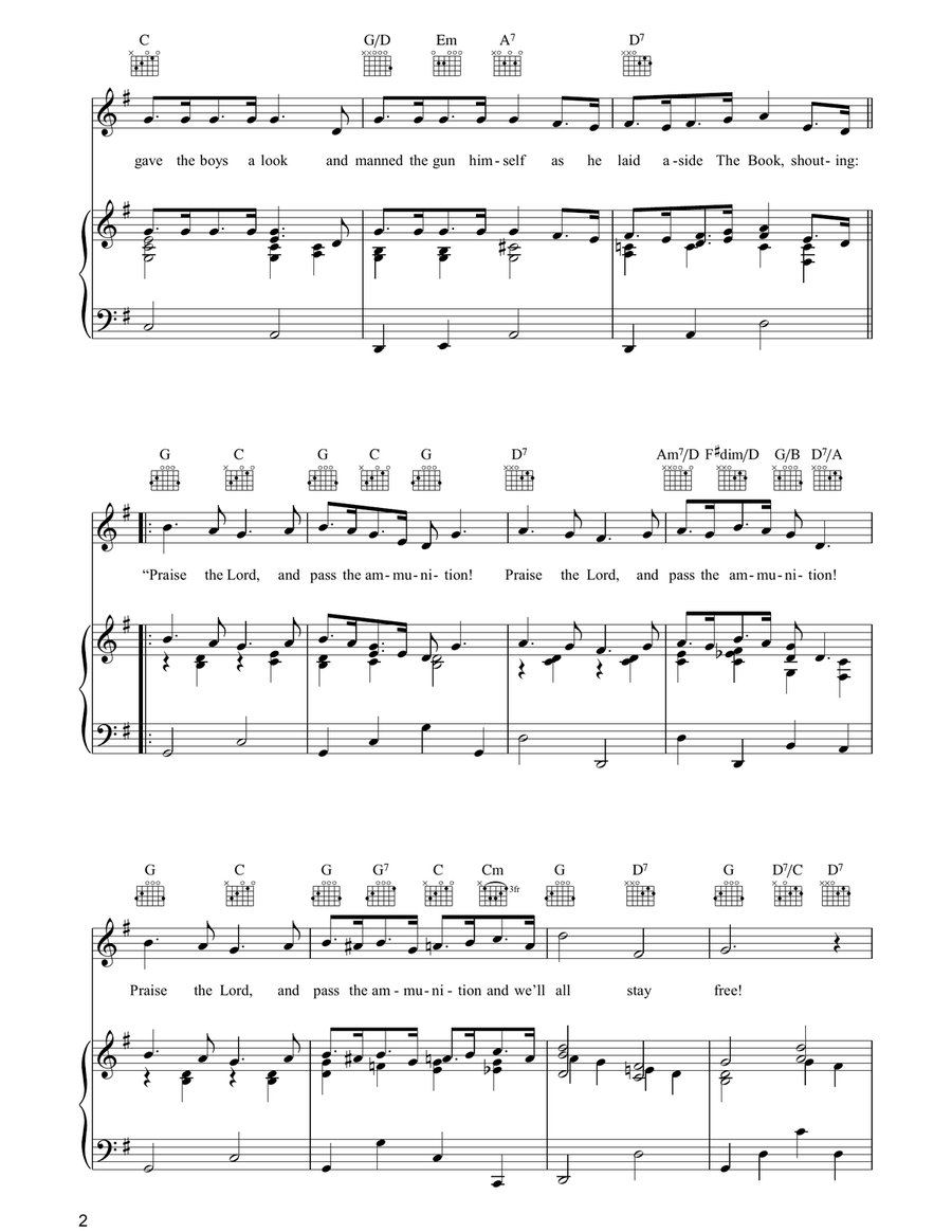 Praise The Lord And Pass The Ammunition Piano, Vocal, Guitar scores gallery preview page 2