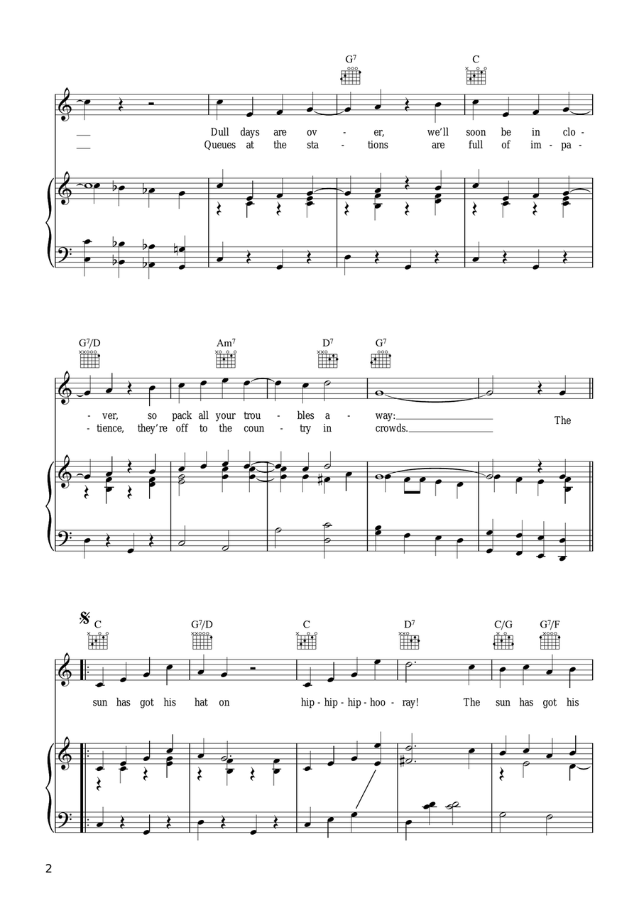 The Sun Has Got His Hat On Piano, Vocal, Guitar scores gallery preview page 2