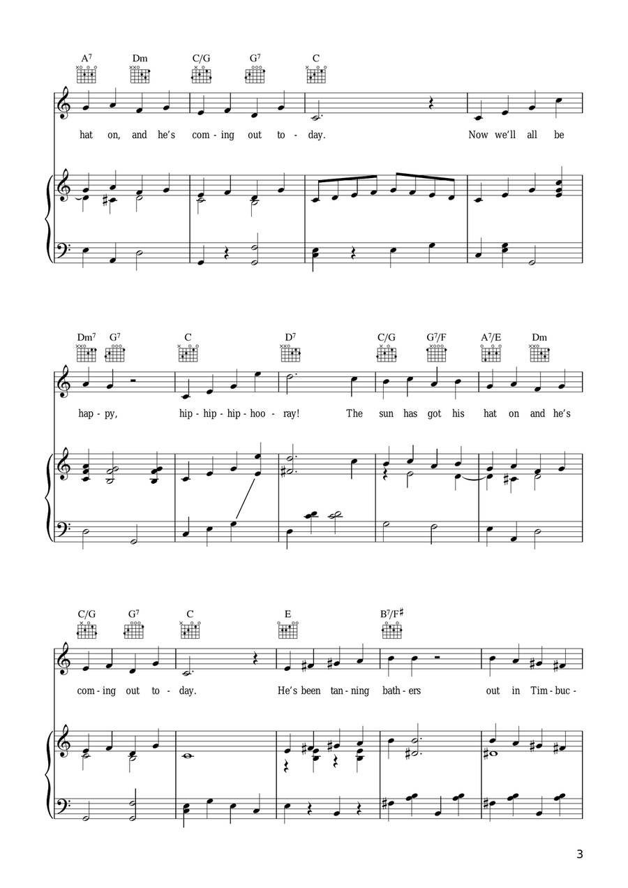 The Sun Has Got His Hat On Piano, Vocal, Guitar scores gallery preview page 3
