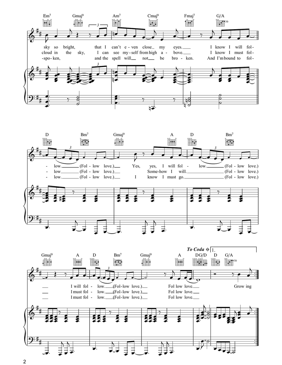 I Will Follow Piano, Vocal, Guitar scores gallery preview page 2