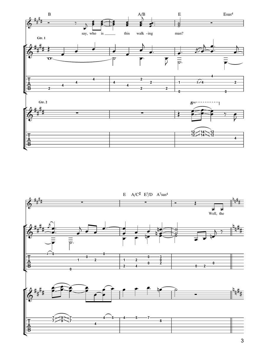 Walking Man Guitar Tablature scores gallery preview page 3