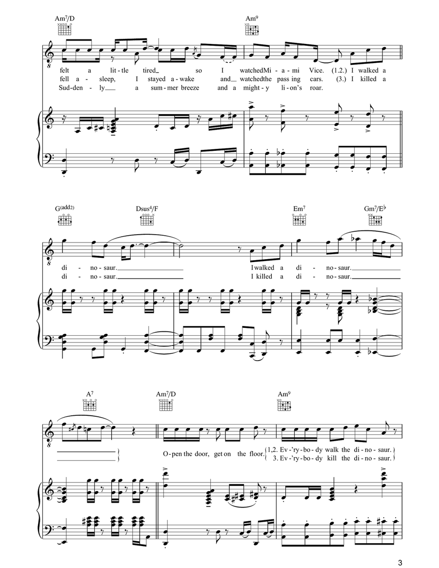 Walk The Dinosaur Walk The Dinosaur Piano, Vocal, Guitar scores gallery preview page 3