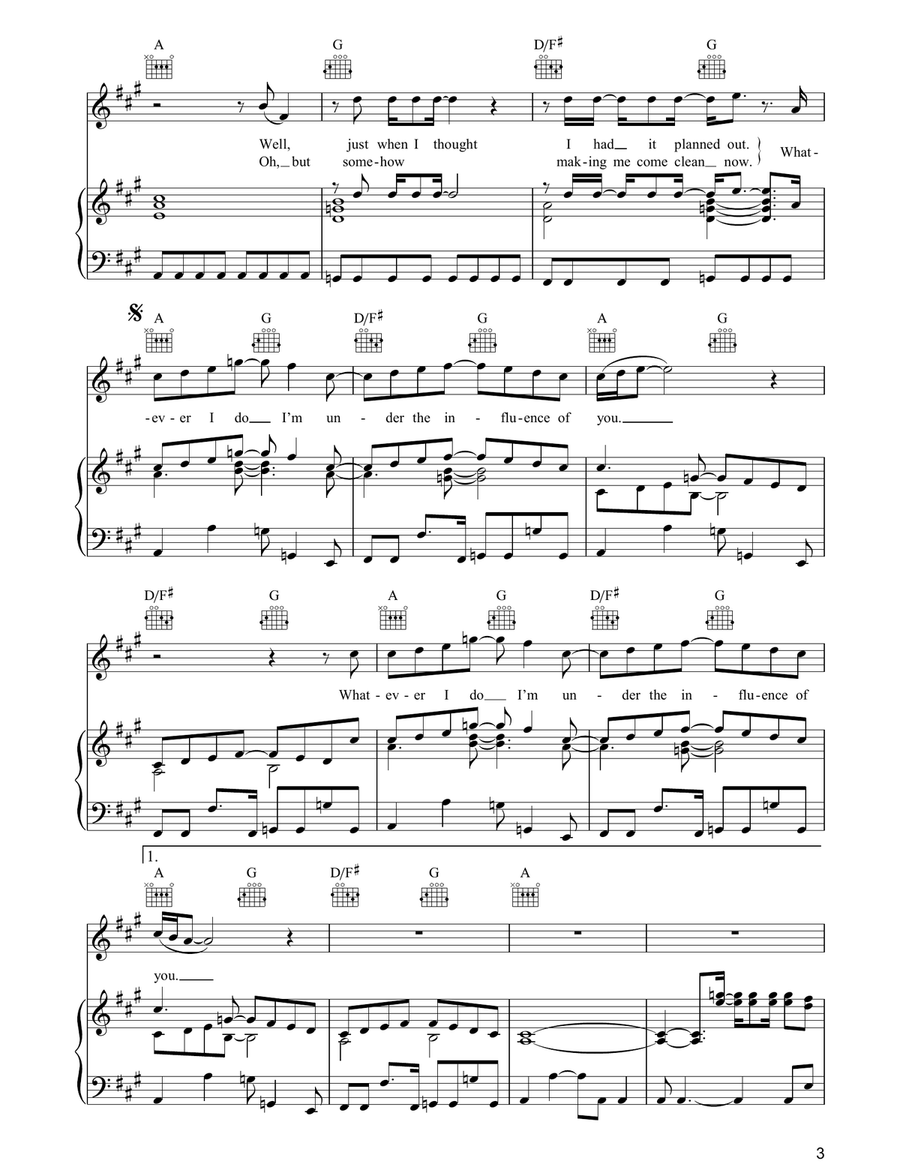 Under The Influence Under The Influence Piano, Vocal, Guitar scores gallery preview page 3