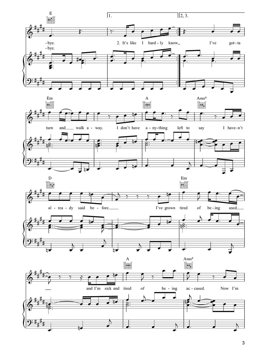 The Last Goodbye The Last Goodbye Piano, Vocal, Guitar scores gallery preview page 3