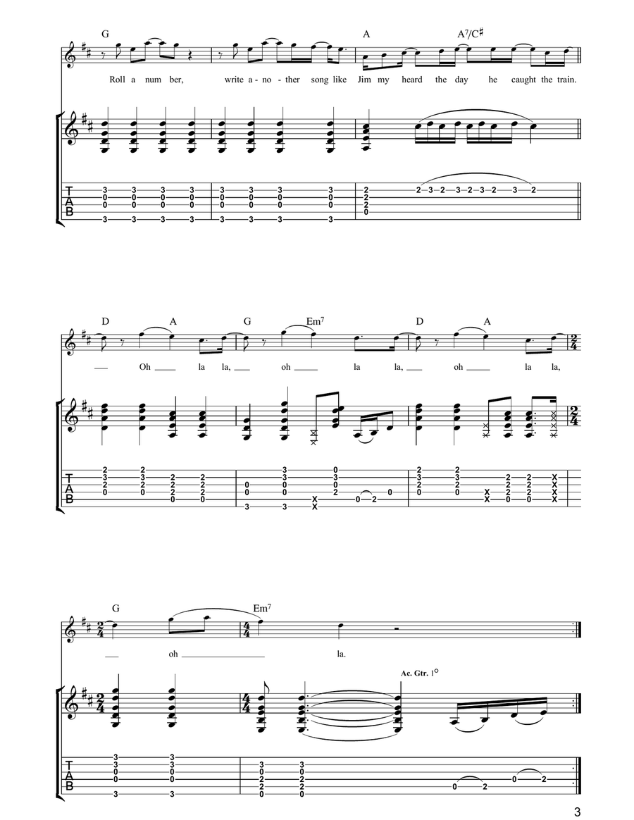 The Day We Caught The Train Guitar Tablature scores gallery preview page 3
