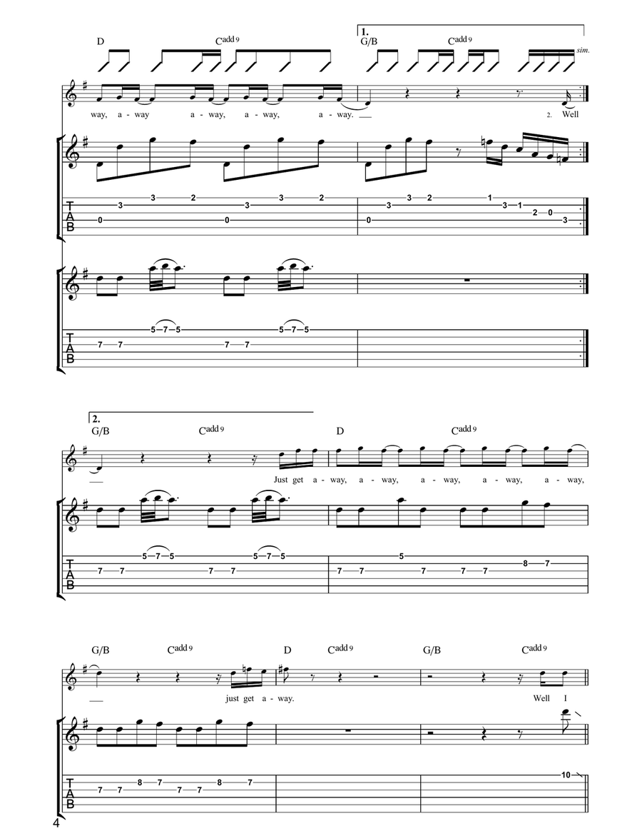 Get Away Get Away Guitar Tablature scores gallery preview page 4