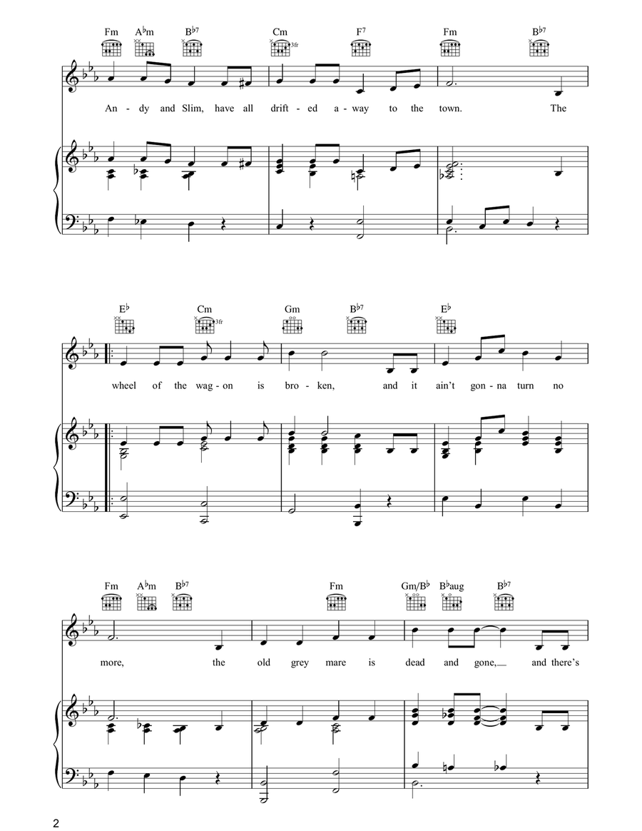 The Wheel Of The Wagon Is Broken Piano, Vocal, Guitar scores gallery preview page 2