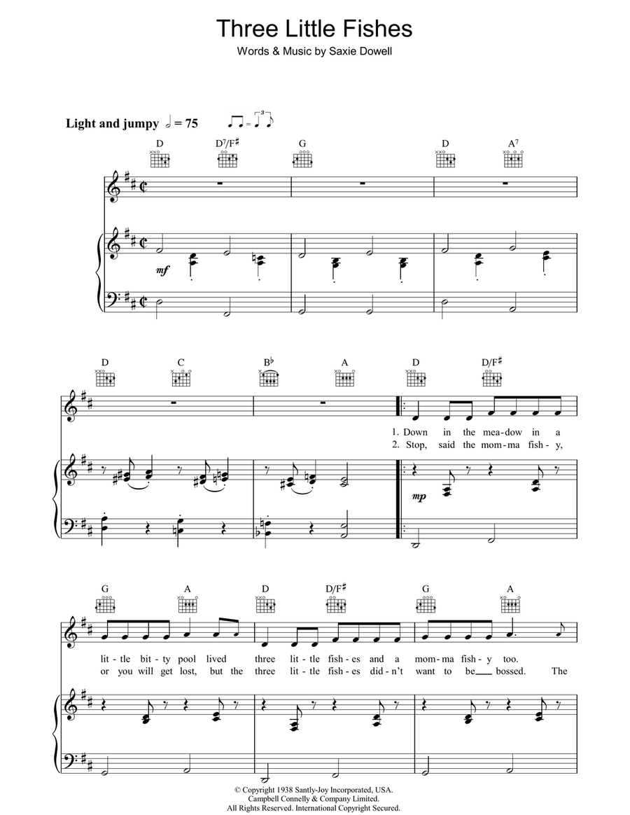 Three Little Fishes Guitar scores gallery preview page 1