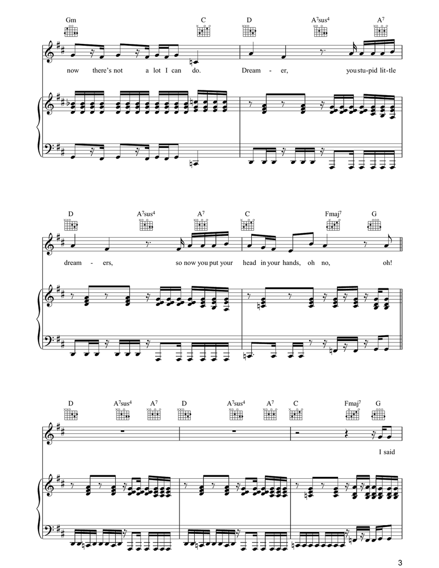Dreamer Dreamer Piano, Vocal, Guitar scores gallery preview page 3