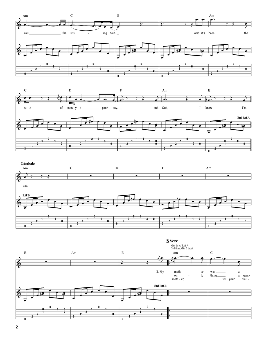 The House Of The Rising Sun Acoustic Guitar scores gallery preview page 2