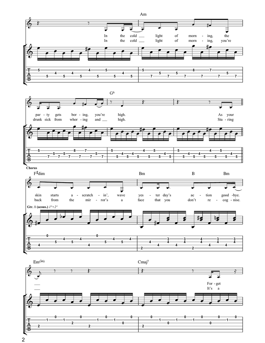 In The Cold Light Of Morning Guitar Tablature scores gallery preview page 2