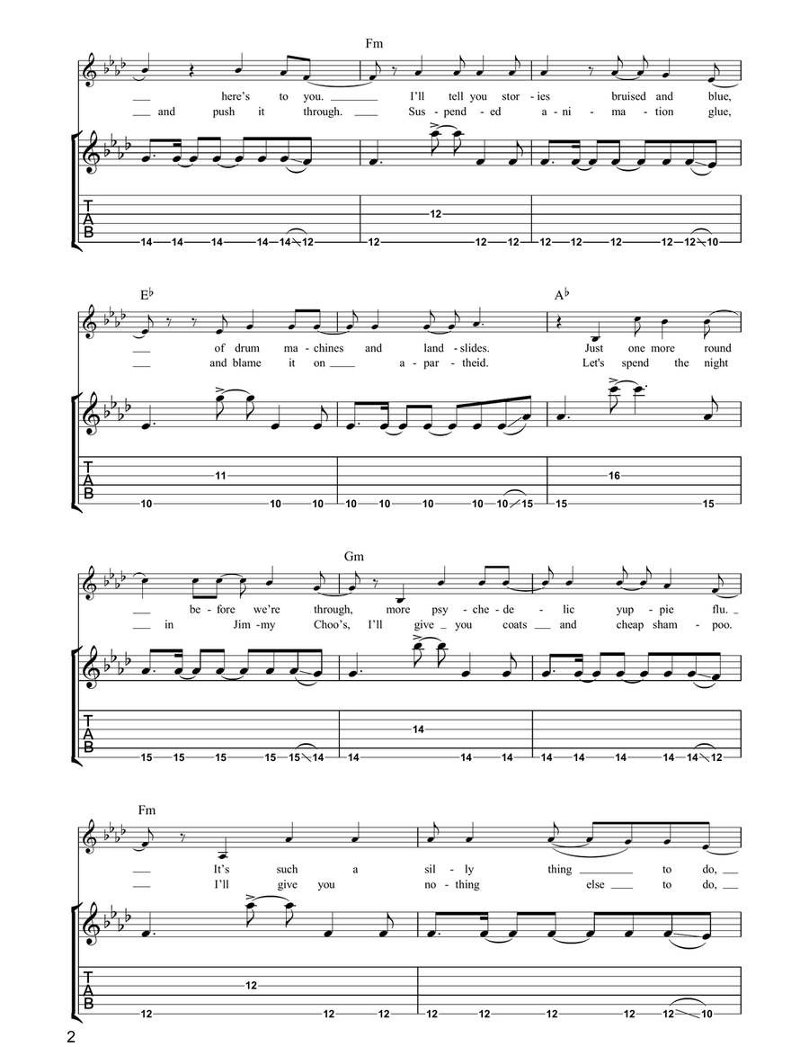 Follow The Cops Back Home Guitar Tablature scores gallery preview page 2